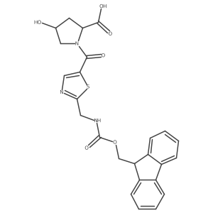 (2S,4S)-1-{2-[({[(9H-fluoren-9-yl)methoxy]carbonyl}amino)methyl]-1,3-thiazole-5-carbonyl}-4-hydroxypyrrolidine-2-carboxylic acid Structure