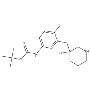 tert-butyl N-{4-fluoro-3-[(3-hydroxypiperidin-3-yl)methyl]phenyl}carbamate结构式