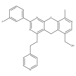 (2-(3-fluorophenyl)-9-methyl-4-((pyridin-4-ylmethyl)thio)-5H-pyrido[4',3':5,6]pyrano[2,3-d]pyrimidin-6-yl)methanol结构式