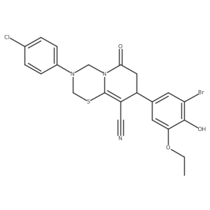 8-(3-Bromo-5-ethoxy-4-hydroxyphenyl)-3-(4-chlorophenyl)-6-oxo-2,3,4,6,7,8-hexahydropyrido[2,1-b][1,3,5]thiadiazine-9-carbonitrile结构式