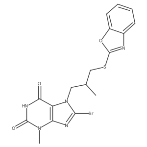 7-(3-(benzo[d]oxazol-2-ylthio)-2-methylpropyl)-8-bromo-3-methyl-1H-purine-2,6(3H,7H)-dione结构式
