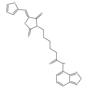 N-(2,1,3-benzoxadiazol-4-yl)-6-[(5Z)-5-(furan-2-ylmethylidene)-4-oxo-2-thioxo-1,3-thiazolidin-3-yl]hexanamide结构式