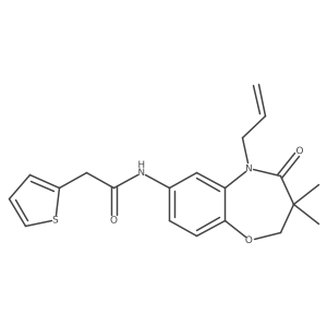 N-(5-allyl-3,3-dimethyl-4-oxo-2,3,4,5-tetrahydrobenzo[b][1,4]oxazepin-7-yl)-2-(thiophen-2-yl)acetamide结构式