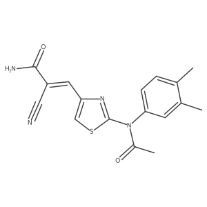 2-cyano-3-{2-[N-(3,4-dimethylphenyl)acetamido]-1,3-thiazol-4-yl}prop-2-enamide结构式