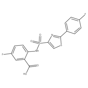 5-Fluoro-2-[2-(4-fluorophenyl)-1,3-thiazole-4-sulfonamido]benzoic acid结构式