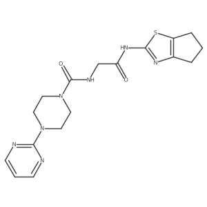 N-(2-((5,6-dihydro-4H-cyclopenta[d]thiazol-2-yl)amino)-2-oxoethyl)-4-(pyrimidin-2-yl)piperazine-1-carboxamide结构式