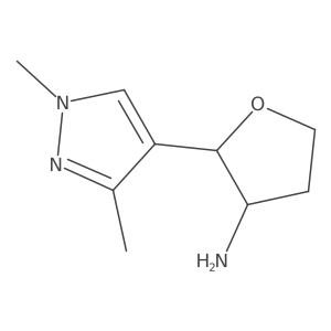 rac-(2R,3S)-2-(1,3-dimethyl-1H-pyrazol-4-yl)oxolan-3-amine结构式