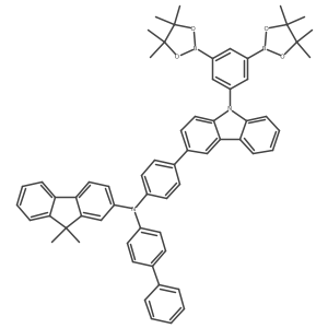 N-([1,1'-Biphenyl]-4-yl)-N-(4-(9-(3,5-bis(4,4,5,5-tetramethyl-1,3,2-dioxaborolan-2-yl)phenyl)-9H-carbazol-3-yl)phenyl)-9,9-dimethyl-9H-fluoren-2-amine Structure