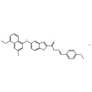 5-[(8-methoxy-2-methylquinolin-4-yl)amino]-N'-[(E)-[4-(methylsulfanyl)phenyl]methylidene]-1H-indole-2-carbohydrazide hydrochloride Structure