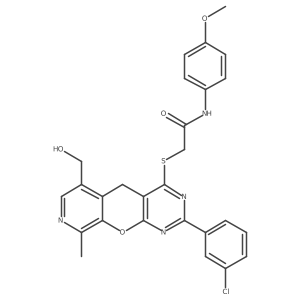 2-((2-(3-chlorophenyl)-6-(hydroxymethyl)-9-methyl-5H-pyrido[4',3':5,6]pyrano[2,3-d]pyrimidin-4-yl)thio)-N-(4-methoxyphenyl)acetamide Structure