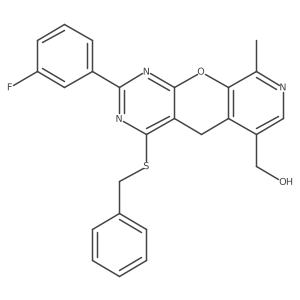 (4-(benzylthio)-2-(3-fluorophenyl)-9-methyl-5H-pyrido[4',3':5,6]pyrano[2,3-d]pyrimidin-6-yl)methanol结构式