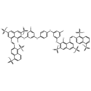 2,2'-(1,4-Phenylenebis(imino(6-chloro-1,3,5-triazine-4,2-diyl)imino(8-hydroxy-3,6-disulphonaphthalene-1,7-diyl)azo))bisnaphthalene-1,5-disulphonic acid结构式