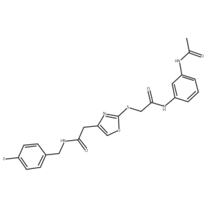 N-(3-acetamidophenyl)-2-((4-(2-((4-fluorobenzyl)amino)-2-oxoethyl)thiazol-2-yl)thio)acetamide结构式