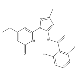 2-chloro-N-(1-(4-ethyl-6-oxo-1,6-dihydropyrimidin-2-yl)-3-methyl-1H-pyrazol-5-yl)-6-fluorobenzamide Structure