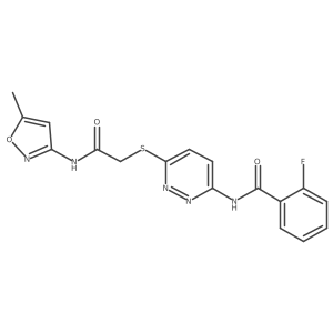 2-fluoro-N-(6-((2-((5-methylisoxazol-3-yl)amino)-2-oxoethyl)thio)pyridazin-3-yl)benzamide结构式