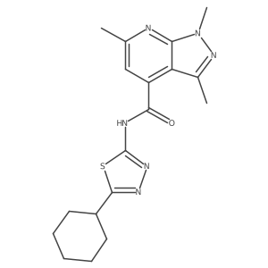 N-(5-cyclohexyl-1,3,4-thiadiazol-2-yl)-1,3,6-trimethyl-1H-pyrazolo[3,4-b]pyridine-4-carboxamide结构式