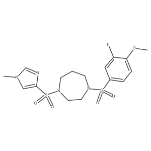 1-((3-fluoro-4-methoxyphenyl)sulfonyl)-4-((1-methyl-1H-imidazol-4-yl)sulfonyl)-1,4-diazepane结构式
