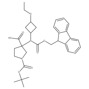1-[(tert-butoxy)carbonyl]-3-({[(9H-fluoren-9-yl)methoxy]carbonyl}[(1s,3s)-3-ethoxycyclobutyl]amino)pyrrolidine-3-carboxylic acid结构式