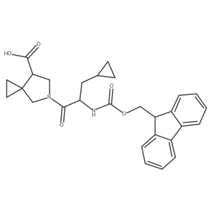 5-[3-cyclopropyl-2-({[(9H-fluoren-9-yl)methoxy]carbonyl}amino)propanoyl]-5-azaspiro[2.4]heptane-7-carboxylic acid结构式