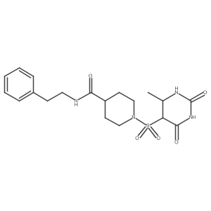 1-[(4-methyl-2,6-dioxo-1,3-diazinan-5-yl)sulfonyl]-N-(2-phenylethyl)piperidine-4-carboxamide结构式