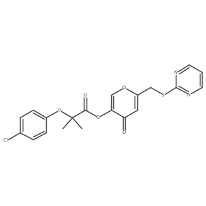 4-oxo-6-((pyrimidin-2-ylthio)methyl)-4H-pyran-3-yl 2-(4-chlorophenoxy)-2-methylpropanoate结构式