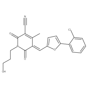 5-{[5-(2-Chlorophenyl)-2-furyl]methylene}-1-(3-hydroxypropyl)-4-methyl-2,6-dioxo-1,2,5,6-tetrahydro-3-pyridinecarbonitrile Structure