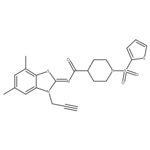(E)-N-(5,7-dimethyl-3-(prop-2-yn-1-yl)benzo[d]thiazol-2(3H)-ylidene)-1-(thiophen-2-ylsulfonyl)piperidine-4-carboxamide结构式
