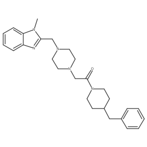 1-(4-benzylpiperidin-1-yl)-2-(4-((1-methyl-1H-benzo[d]imidazol-2-yl)methyl)piperazin-1-yl)ethanone结构式
