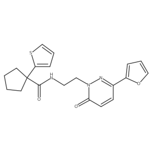 N-(2-(3-(furan-2-yl)-6-oxopyridazin-1(6H)-yl)ethyl)-1-(thiophen-2-yl)cyclopentanecarboxamide结构式