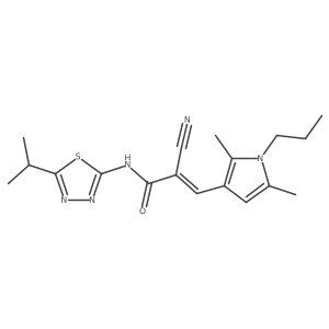 (E)-2-cyano-3-(2,5-dimethyl-1-propylpyrrol-3-yl)-N-(5-propan-2-yl-1,3,4-thiadiazol-2-yl)prop-2-enamide结构式