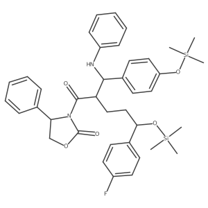 (S)-3-((2R,5S)-5-(4-Fluorophenyl)-2-((S)-(phenylamino)(4-((trimethylsilyl)oxy)phenyl)methyl)-5-((trimethylsilyl)oxy)pentanoyl)-4-phenyloxazolidin-2-one结构式
