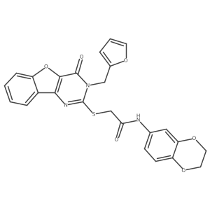 N-(2,3-dihydrobenzo[b][1,4]dioxin-6-yl)-2-((3-(furan-2-ylmethyl)-4-oxo-3,4-dihydrobenzofuro[3,2-d]pyrimidin-2-yl)thio)acetamide结构式