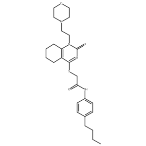 N-(4-butylphenyl)-2-((1-(2-morpholinoethyl)-2-oxo-1,2,5,6,7,8-hexahydroquinazolin-4-yl)thio)acetamide结构式