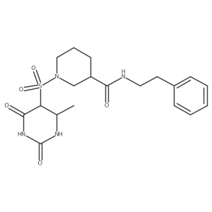 1-[(4-methyl-2,6-dioxo-1,3-diazinan-5-yl)sulfonyl]-N-(2-phenylethyl)piperidine-3-carboxamide结构式