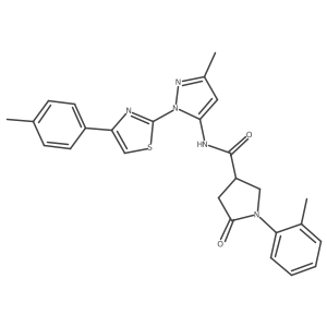 N-(3-methyl-1-(4-(p-tolyl)thiazol-2-yl)-1H-pyrazol-5-yl)-5-oxo-1-(o-tolyl)pyrrolidine-3-carboxamide结构式