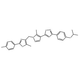 5-(5-methyl-1-{[5-methyl-2-(4-methylphenyl)-1,3-oxazol-4-yl]methyl}-1H-1,2,3-triazol-4-yl)-3-[4-(propan-2-yloxy)phenyl]-1,2,4-oxadiazole结构式