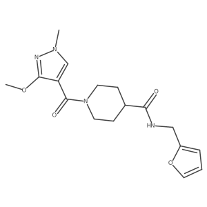 N-(furan-2-ylmethyl)-1-(3-methoxy-1-methyl-1H-pyrazole-4-carbonyl)piperidine-4-carboxamide结构式