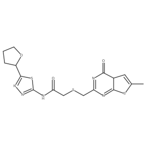 2-[(6-methyl-4-oxo-4aH-thieno[2,3-d]pyrimidin-2-yl)methylsulfanyl]-N-[5-(oxolan-2-yl)-1,3,4-thiadiazol-2-yl]acetamide Structure
