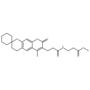 methyl N-[3-(6'-methyl-8'-oxo-3',4'-dihydro-8'H-spiro[cyclohexane-1,2'-pyrano[3,2-g]chromen]-7'-yl)propanoyl]-beta-alaninate结构式