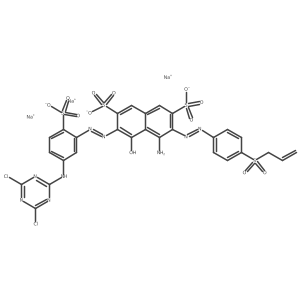 Trisodium 3-((4-(allylsulphonyl)phenyl)azo)-4-amino-6-((5-((4,6-dichloro-1,3,5-triazin-2-yl)amino)-2-sulphonatophenyl)azo)-5-hydroxynaphthalene-2,7-disulphonate结构式