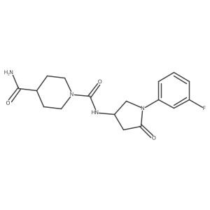 N1-(1-(3-fluorophenyl)-5-oxopyrrolidin-3-yl)piperidine-1,4-dicarboxamide结构式