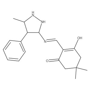 3-hydroxy-5,5-dimethyl-2-[(E)-(5-methyl-4-phenylpyrazolidin-3-yl)iminomethyl]cyclohex-2-en-1-one Structure