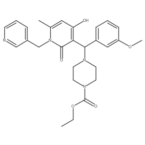 Ethyl 4-((4-hydroxy-6-methyl-2-oxo-1-(pyridin-3-ylmethyl)-1,2-dihydropyridin-3-yl)(3-methoxyphenyl)methyl)piperazine-1-carboxylate结构式