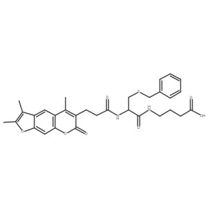 4-({S-benzyl-N-[3-(2,3,5-trimethyl-7-oxo-7H-furo[3,2-g]chromen-6-yl)propanoyl]-D-cysteinyl}amino)butanoic acid Structure