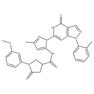 N-[1-[4,5-Dihydro-1-(2-methylphenyl)-4-oxo-1H-pyrazolo[3,4-d]pyrimidin-6-yl]-3-methyl-1H-pyrazol-5-yl]-1-(3-methoxyphenyl)-5-oxo-3-pyrrolidinecarboxamide Structure