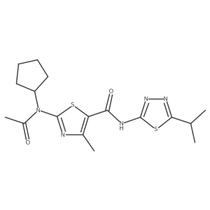 2-[acetyl(cyclopentyl)amino]-4-methyl-N-[(2E)-5-(propan-2-yl)-1,3,4-thiadiazol-2(3H)-ylidene]-1,3-thiazole-5-carboxamide结构式