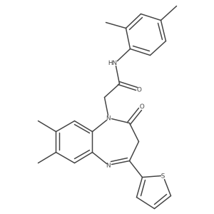 2-[7,8-dimethyl-2-oxo-4-(thiophen-2-yl)-2,3-dihydro-1H-1,5-benzodiazepin-1-yl]-N-(2,4-dimethylphenyl)acetamide结构式