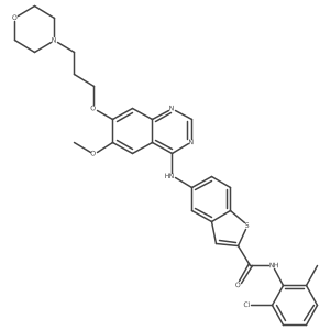 Benzo[b]thiophene-2-carboxamide, N-(2-chloro-6-methylphenyl)-5-[[6-methoxy-7-[3-(4-morpholinyl)propoxy]-4-quinazolinyl]amino]-结构式