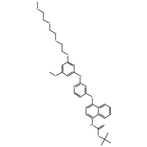 Tert-butyl 1-(2-(3-(2-(2-(2-methoxyethoxy)ethoxy)ethoxy)-5-methoxyphenylamino)pyrimidin-4-yloxy)naphthalen-4-ylcarbamate结构式