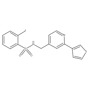 2-fluoro-N-((2-(thiophen-3-yl)pyridin-4-yl)methyl)benzenesulfonamide结构式